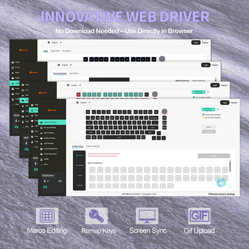 Attack Shark X820 Ultra Lavender Star White 75% Tri-Mode Gasket Mechanical Keyboard With TFT Display, CNC Knob, 4000mAh Battery, Hot-Swap RGB & QMK Support- LAVENDER- shark switch - Image 6