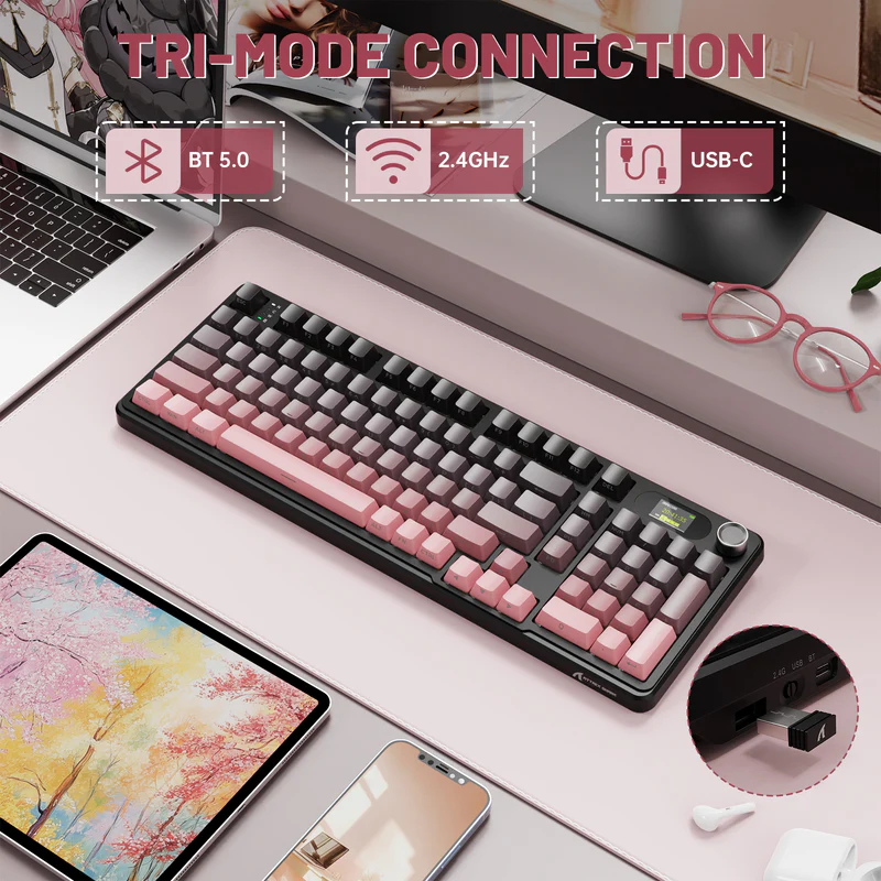 ATTACK SHARK X98PRO Blackberry 99-Key Tri-Mode Mechanical Keyboard With LED Screen, RGB, Knob, Hot-Swap PCB, Blueberry Switches, PBT Keycaps & 4000mAh Battery - Image 5