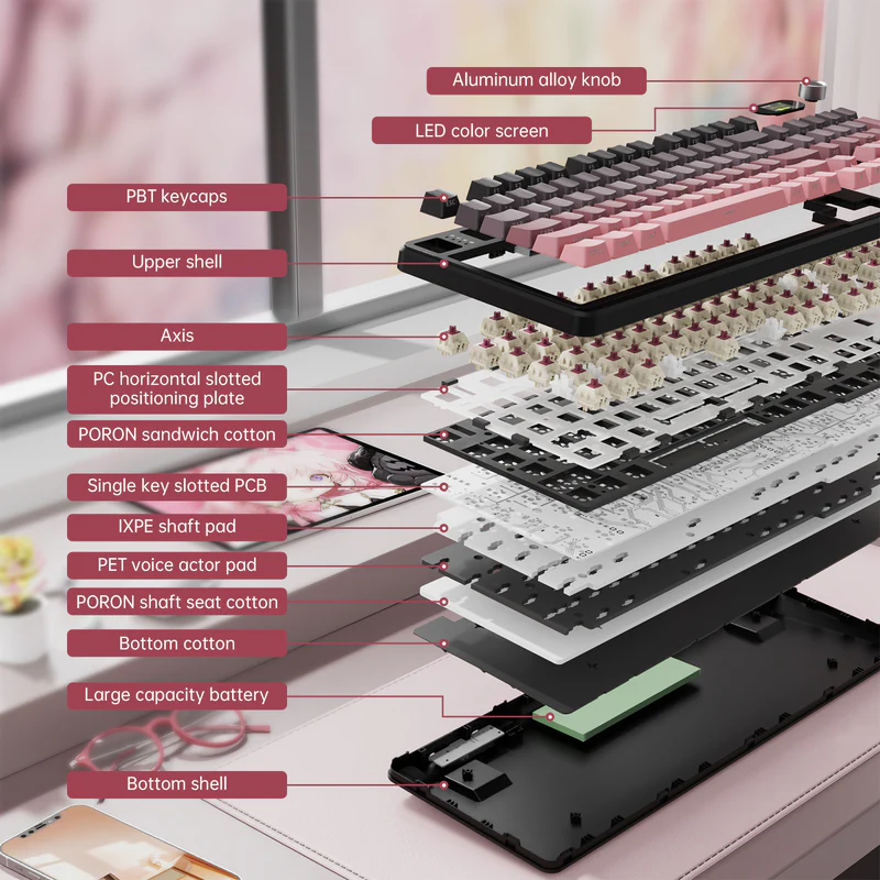 ATTACK SHARK X98PRO Blackberry 99-Key Tri-Mode Mechanical Keyboard With LED Screen, RGB, Knob, Hot-Swap PCB, Blueberry Switches, PBT Keycaps & 4000mAh Battery - Image 8