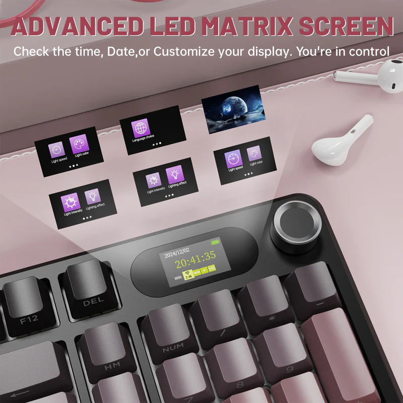 ATTACK SHARK X98PRO Blackberry 99-Key Tri-Mode Mechanical Keyboard With LED Screen, RGB, Knob, Hot-Swap PCB, Blueberry Switches, PBT Keycaps & 4000mAh Battery - Image 3