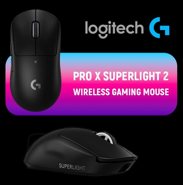 Logitech G PRO X SUPERLIGHT 2 LIGHTSPEED Wireless Gaming Mouse, 4K Polling, Lightweight, LIGHTFORCE Hybrid Switches, HERO 2 Sensor, 44,000 DPI, 5 Programmable Buttons, USB-C Charging, PC & Mac | Black 1 Month Warranty