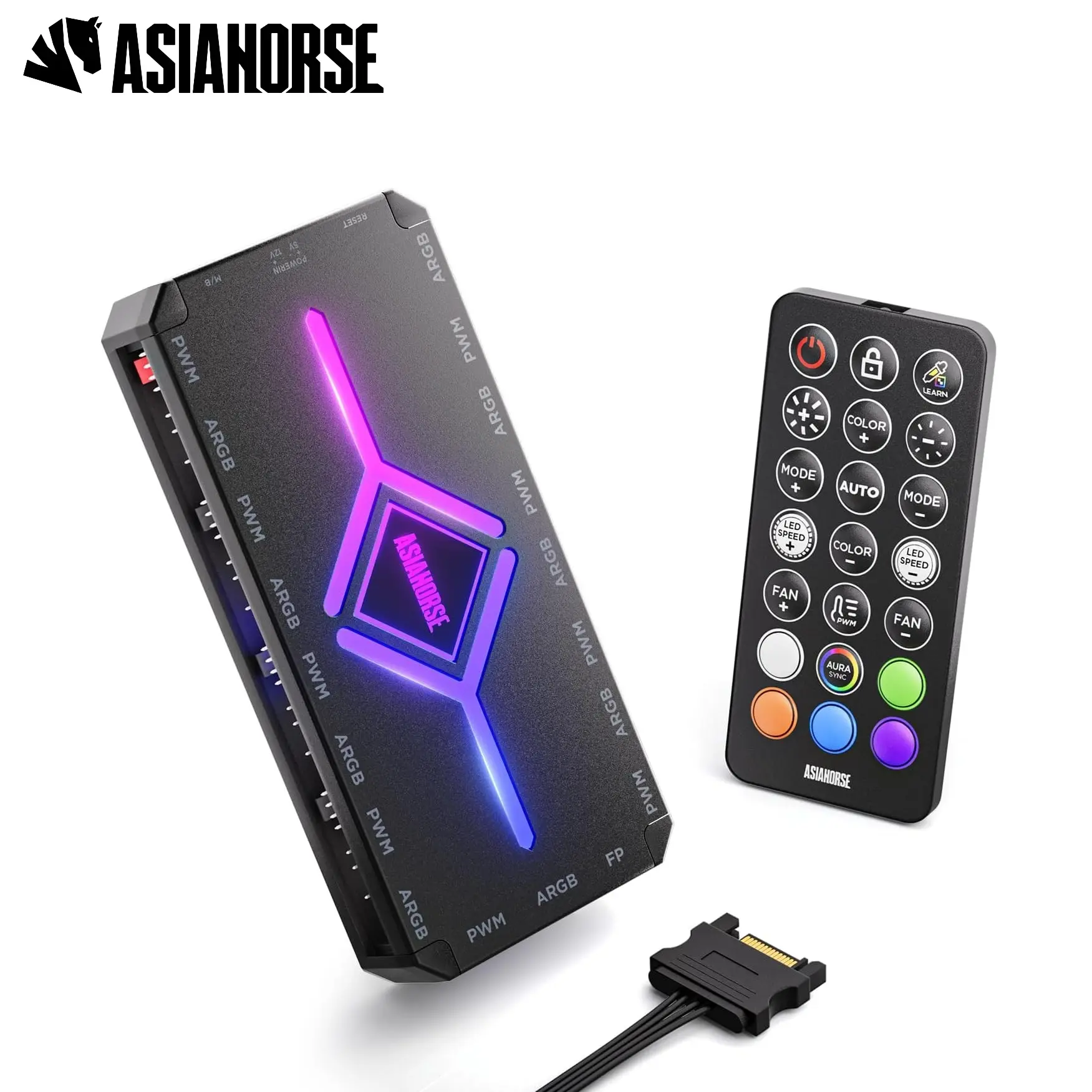 AsiaHorse ASH-S1 ARGB Fan Hub – 9-Port PWM + ARGB Controller, 20 Preset Effects, Color-Learning Mode, Remote Control, Aura Sync Compatible - Image 8
